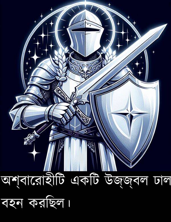 ঢাল: অশ্বারোহীটি একটি উজ্জ্বল ঢাল বহন করছিল।