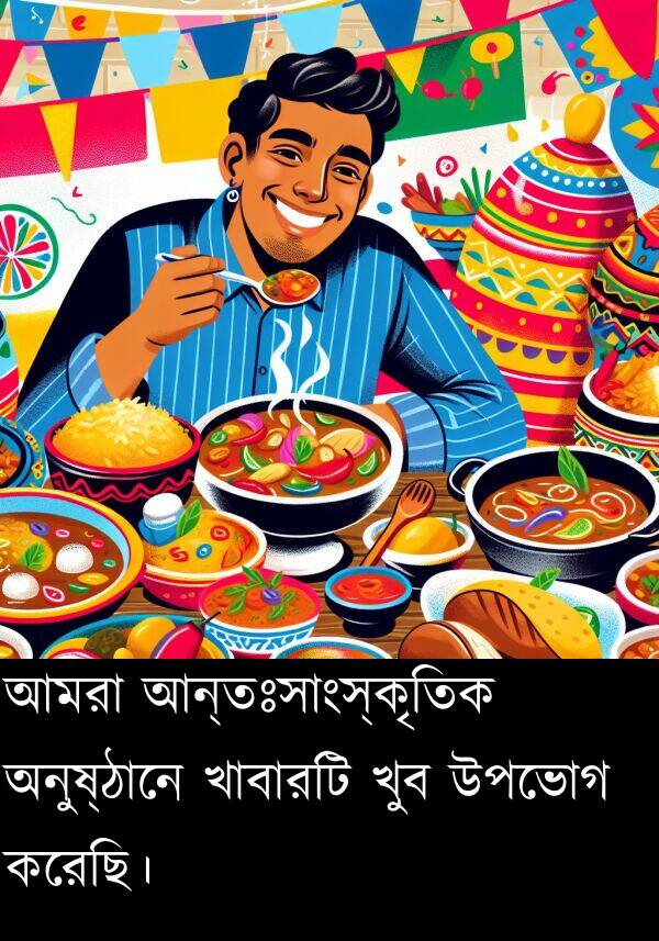 করেছি।: আমরা আন্তঃসাংস্কৃতিক অনুষ্ঠানে খাবারটি খুব উপভোগ করেছি।