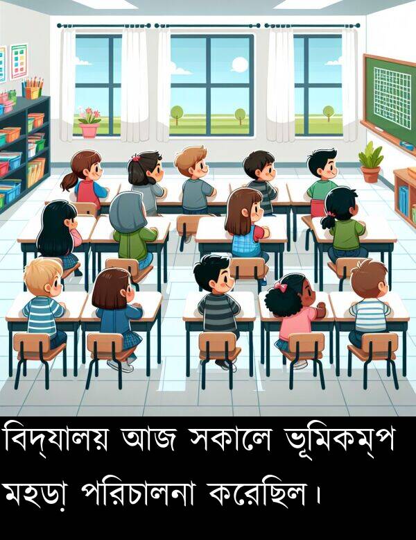 পরিচালনা: বিদ্যালয় আজ সকালে ভূমিকম্প মহড়া পরিচালনা করেছিল।