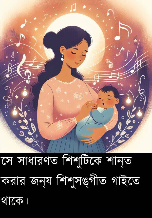 গাইতে: সে সাধারণত শিশুটিকে শান্ত করার জন্য শিশুসঙ্গীত গাইতে থাকে।