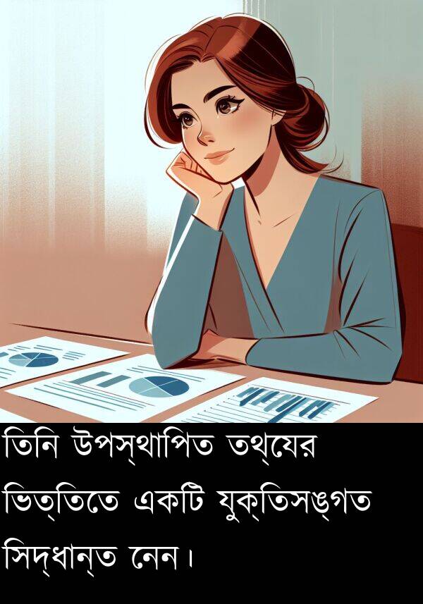 নেন।: তিনি উপস্থাপিত তথ্যের ভিত্তিতে একটি যুক্তিসঙ্গত সিদ্ধান্ত নেন।