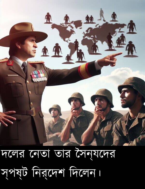নেতা: দলের নেতা তার সৈন্যদের স্পষ্ট নির্দেশ দিলেন।
