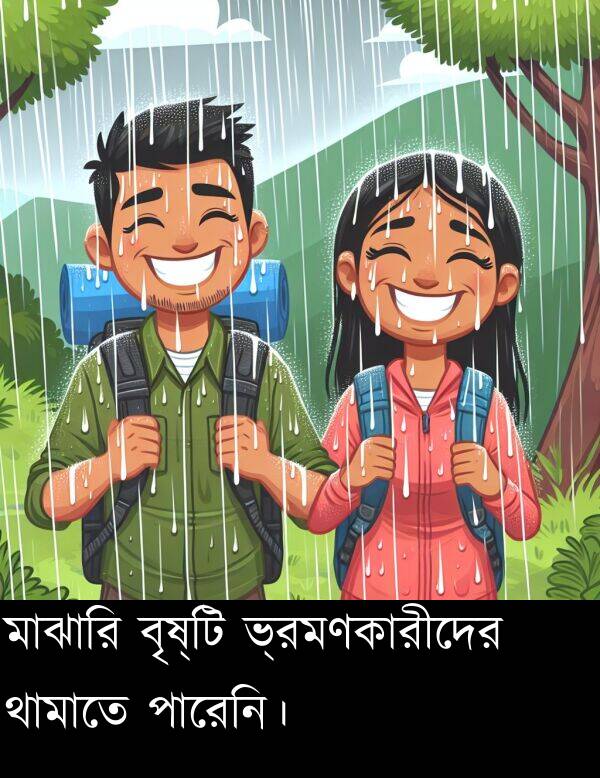 বৃষ্টি: মাঝারি বৃষ্টি ভ্রমণকারীদের থামাতে পারেনি।