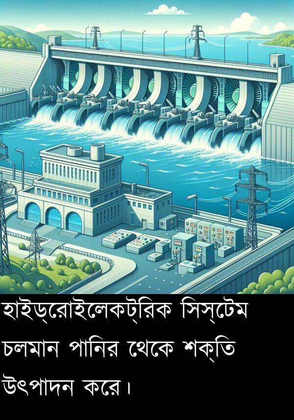 পানির: হাইড্রোইলেকট্রিক সিস্টেম চলমান পানির থেকে শক্তি উৎপাদন করে।