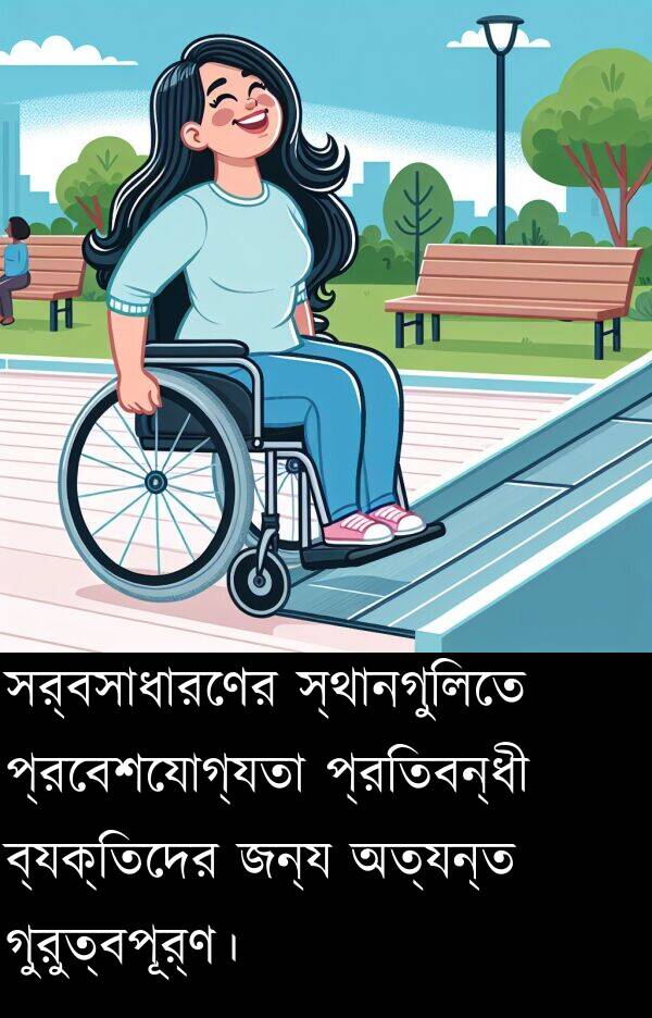 ব্যক্তিদের: সর্বসাধারণের স্থানগুলিতে প্রবেশযোগ্যতা প্রতিবন্ধী ব্যক্তিদের জন্য অত্যন্ত গুরুত্বপূর্ণ।