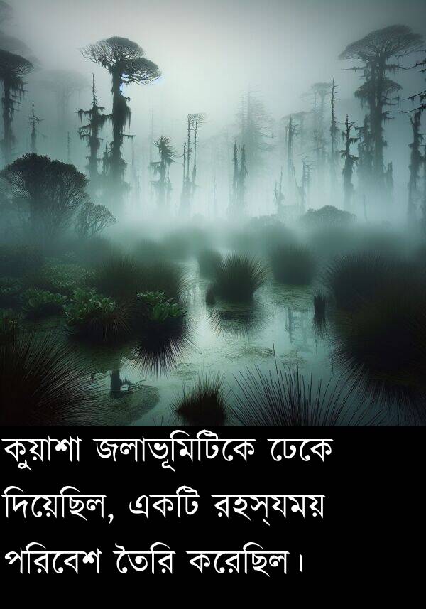 কুয়াশা: কুয়াশা জলাভূমিটিকে ঢেকে দিয়েছিল, একটি রহস্যময় পরিবেশ তৈরি করেছিল।