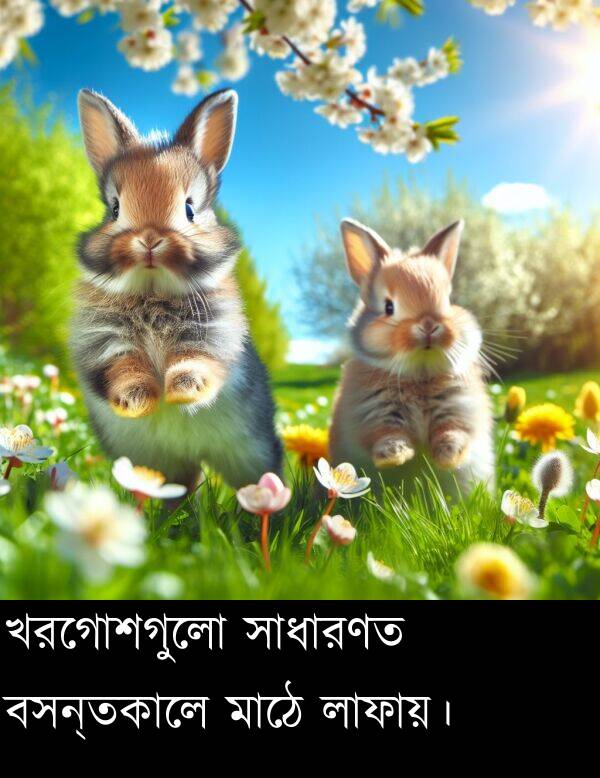 বসন্তকালে: খরগোশগুলো সাধারণত বসন্তকালে মাঠে লাফায়।