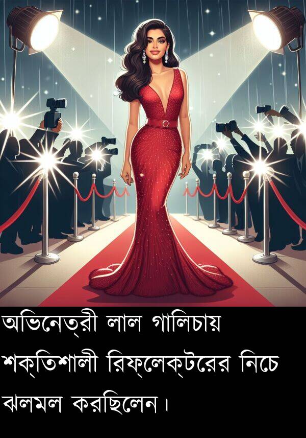 অভিনেত্রী: অভিনেত্রী লাল গালিচায় শক্তিশালী রিফ্লেক্টরের নিচে ঝলমল করছিলেন।
