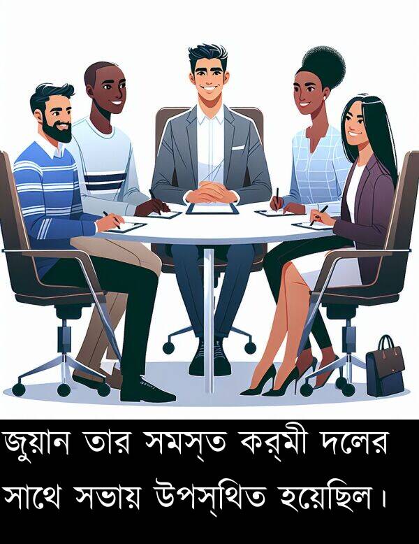 উপস্থিত: জুয়ান তার সমস্ত কর্মী দলের সাথে সভায় উপস্থিত হয়েছিল।