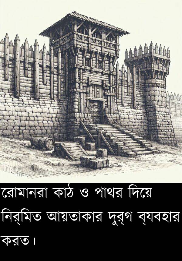 কাঠ: রোমানরা কাঠ ও পাথর দিয়ে নির্মিত আয়তাকার দুর্গ ব্যবহার করত।