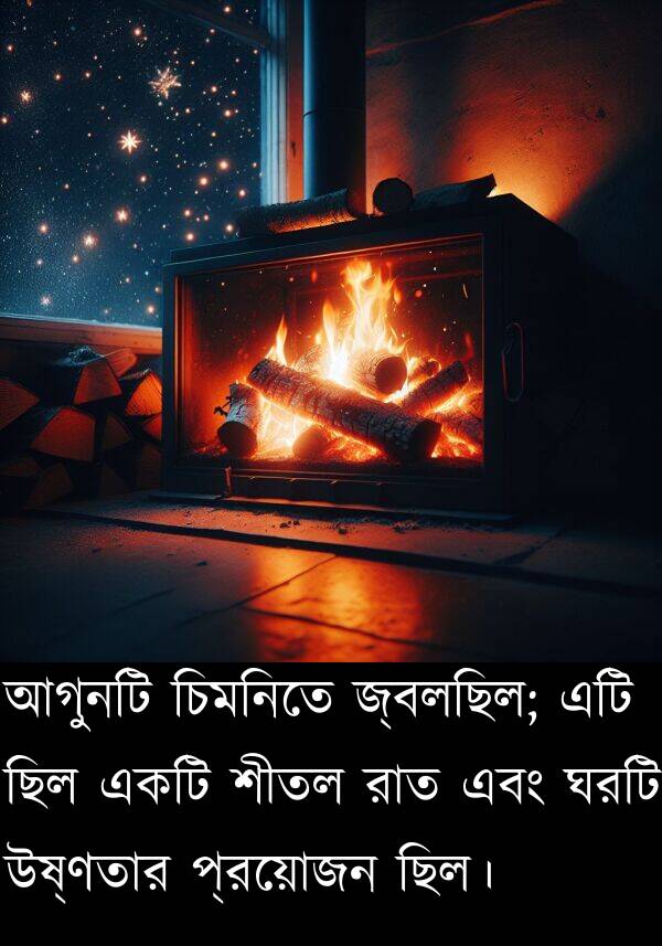 রাত: আগুনটি চিমনিতে জ্বলছিল; এটি ছিল একটি শীতল রাত এবং ঘরটি উষ্ণতার প্রয়োজন ছিল।
