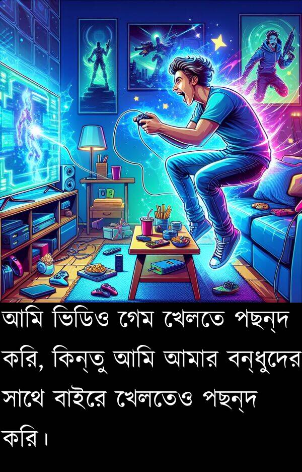 করি: আমি ভিডিও গেম খেলতে পছন্দ করি, কিন্তু আমি আমার বন্ধুদের সাথে বাইরে খেলতেও পছন্দ করি।