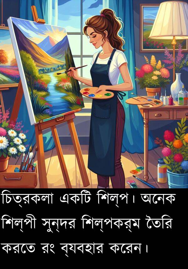 শিল্পকর্ম: চিত্রকলা একটি শিল্প। অনেক শিল্পী সুন্দর শিল্পকর্ম তৈরি করতে রং ব্যবহার করেন।