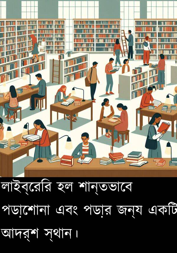 পড়ার: লাইব্রেরি হল শান্তভাবে পড়াশোনা এবং পড়ার জন্য একটি আদর্শ স্থান।