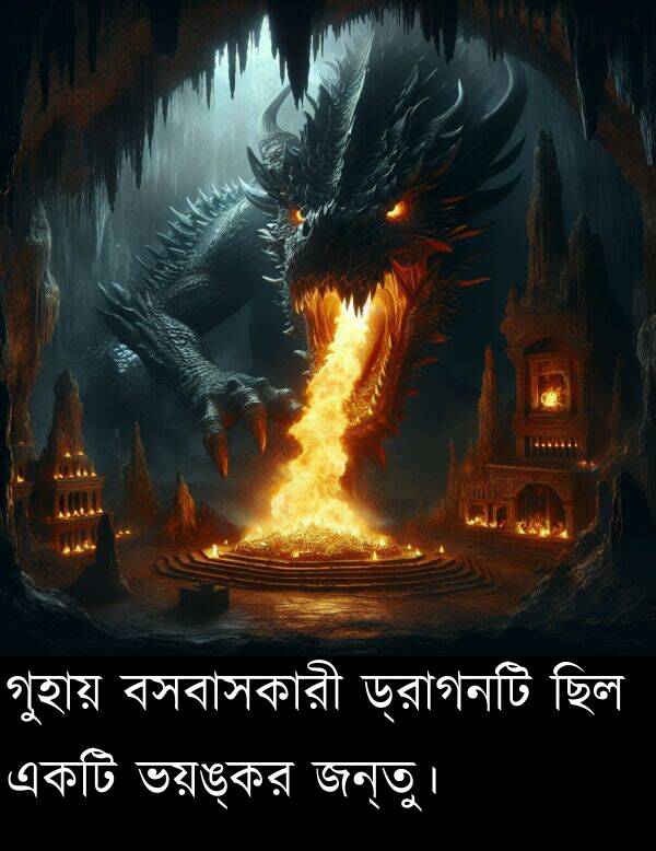 বসবাসকারী: গুহায় বসবাসকারী ড্রাগনটি ছিল একটি ভয়ঙ্কর জন্তু।