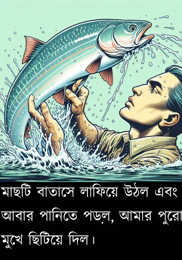 উঠল: মাছটি বাতাসে লাফিয়ে উঠল এবং আবার পানিতে পড়ল, আমার পুরো মুখে ছিটিয়ে দিল।