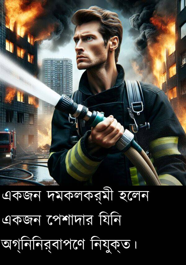 যিনি: একজন দমকলকর্মী হলেন একজন পেশাদার যিনি অগ্নিনির্বাপণে নিযুক্ত।