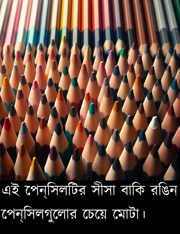 চেয়ে: এই পেন্সিলটির সীসা বাকি রঙিন পেন্সিলগুলোর চেয়ে মোটা।