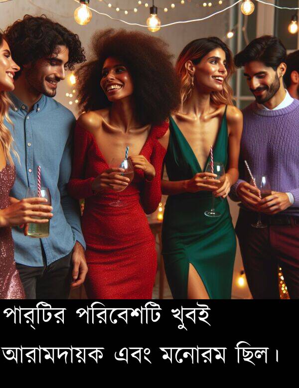 পার্টির: পার্টির পরিবেশটি খুবই আরামদায়ক এবং মনোরম ছিল।