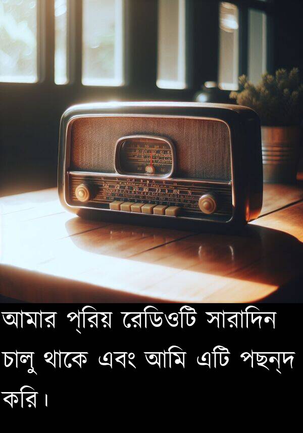 প্রিয়: আমার প্রিয় রেডিওটি সারাদিন চালু থাকে এবং আমি এটি পছন্দ করি।