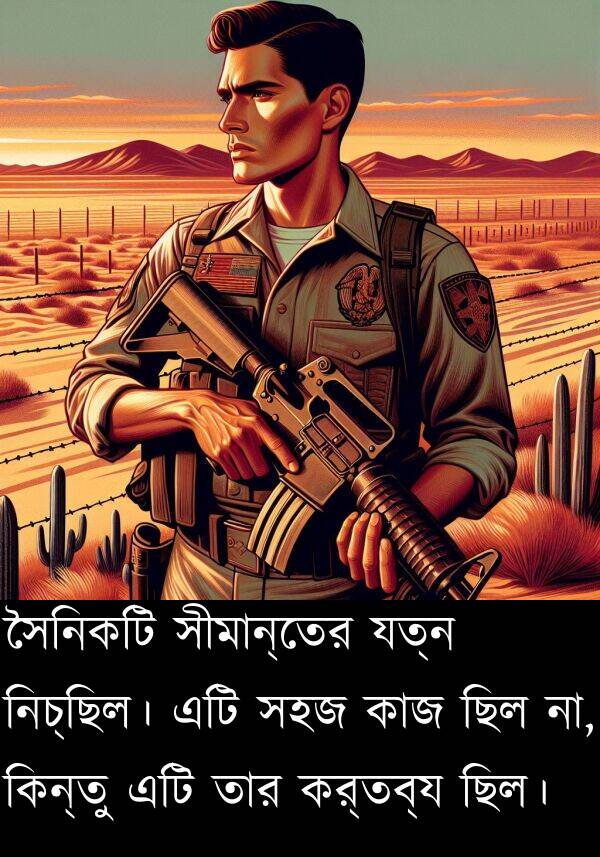 কর্তব্য: সৈনিকটি সীমান্তের যত্ন নিচ্ছিল। এটি সহজ কাজ ছিল না, কিন্তু এটি তার কর্তব্য ছিল।