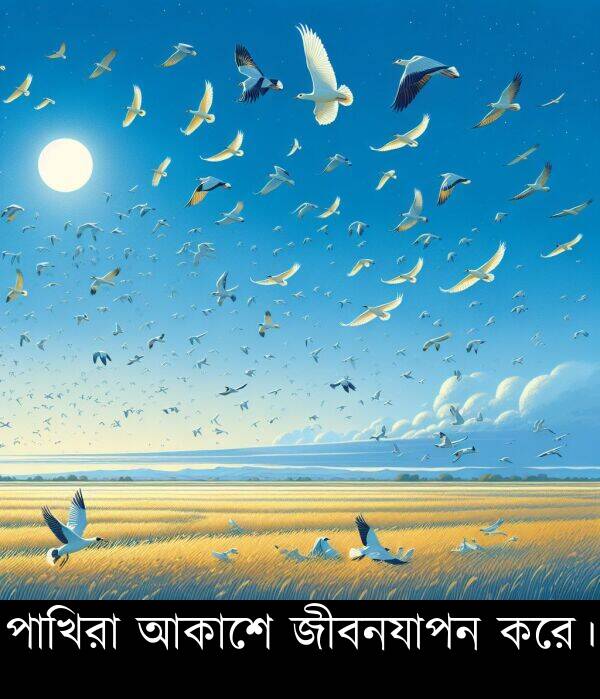 পাখিরা: পাখিরা আকাশে জীবনযাপন করে।