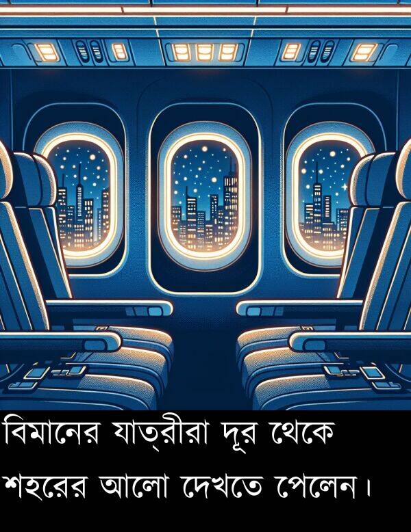 দেখতে: বিমানের যাত্রীরা দূর থেকে শহরের আলো দেখতে পেলেন।