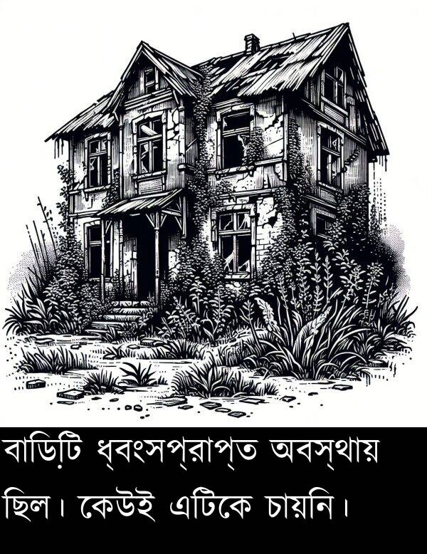 ধ্বংসপ্রাপ্ত: বাড়িটি ধ্বংসপ্রাপ্ত অবস্থায় ছিল। কেউই এটিকে চায়নি।
