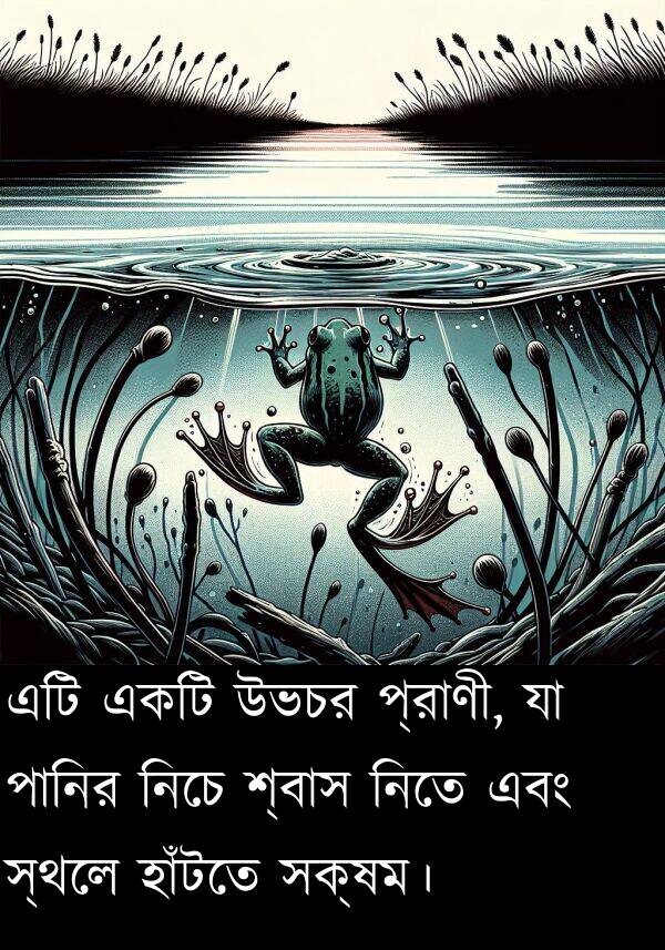 প্রাণী: এটি একটি উভচর প্রাণী, যা পানির নিচে শ্বাস নিতে এবং স্থলে হাঁটতে সক্ষম।