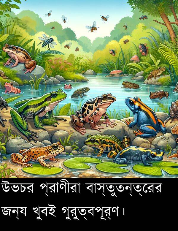 প্রাণীরা: উভচর প্রাণীরা বাস্তুতন্ত্রের জন্য খুবই গুরুত্বপূর্ণ।