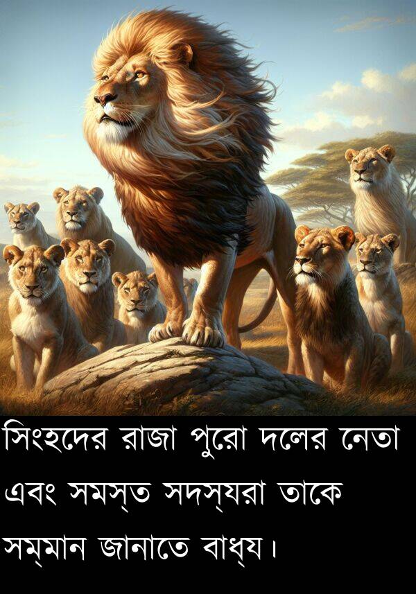 রাজা: সিংহদের রাজা পুরো দলের নেতা এবং সমস্ত সদস্যরা তাকে সম্মান জানাতে বাধ্য।