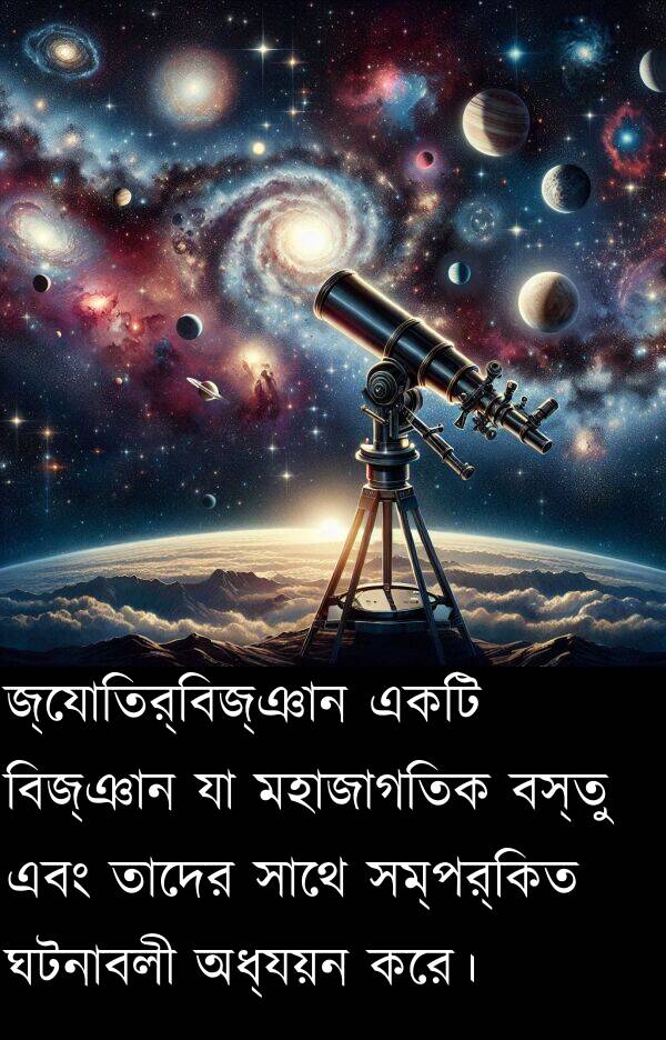 বস্তু: জ্যোতির্বিজ্ঞান একটি বিজ্ঞান যা মহাজাগতিক বস্তু এবং তাদের সাথে সম্পর্কিত ঘটনাবলী অধ্যয়ন করে।