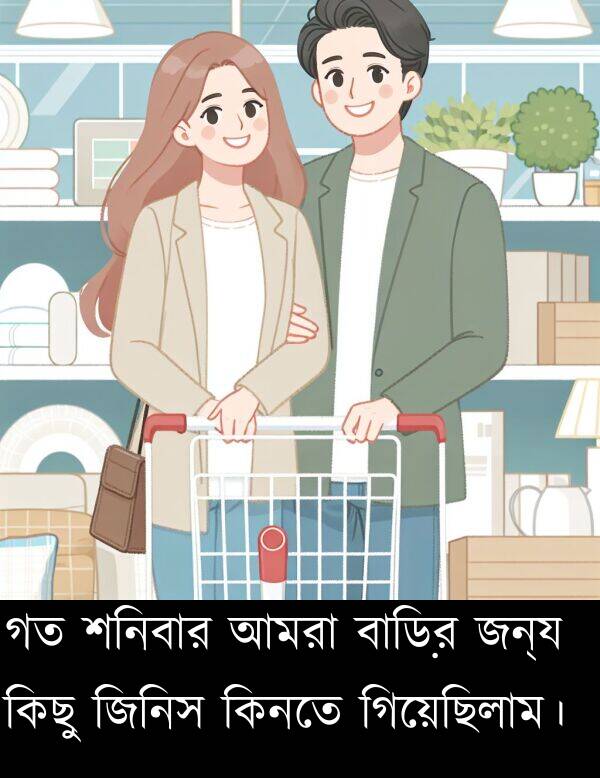 কিনতে: গত শনিবার আমরা বাড়ির জন্য কিছু জিনিস কিনতে গিয়েছিলাম।