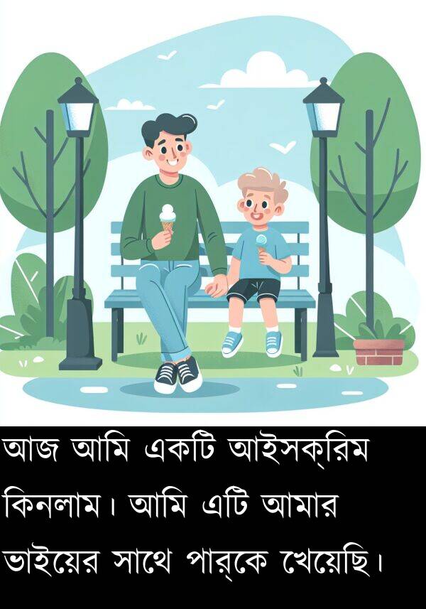 কিনলাম।: আজ আমি একটি আইসক্রিম কিনলাম। আমি এটি আমার ভাইয়ের সাথে পার্কে খেয়েছি।