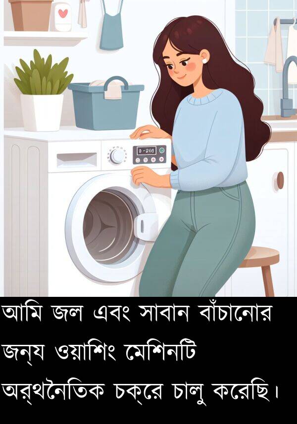 মেশিনটি: আমি জল এবং সাবান বাঁচানোর জন্য ওয়াশিং মেশিনটি অর্থনৈতিক চক্রে চালু করেছি।