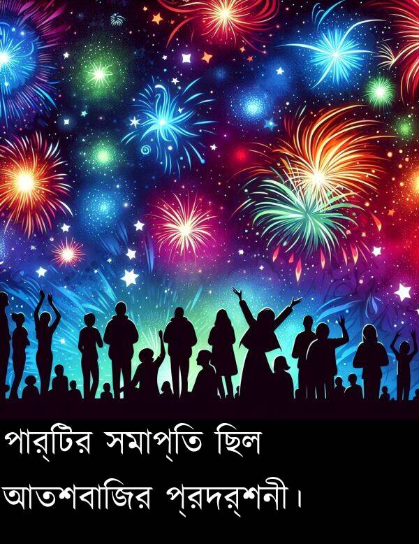 পার্টির: পার্টির সমাপ্তি ছিল আতশবাজির প্রদর্শনী।