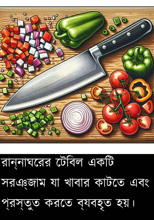 টেবিল: রান্নাঘরের টেবিল একটি সরঞ্জাম যা খাবার কাটতে এবং প্রস্তুত করতে ব্যবহৃত হয়।