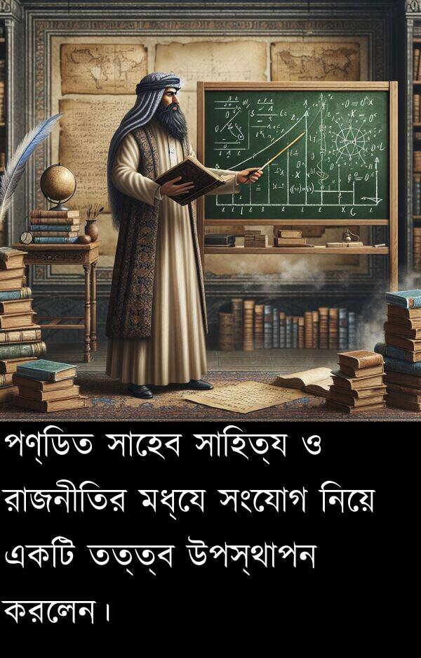 তত্ত্ব: পণ্ডিত সাহেব সাহিত্য ও রাজনীতির মধ্যে সংযোগ নিয়ে একটি তত্ত্ব উপস্থাপন করলেন।
