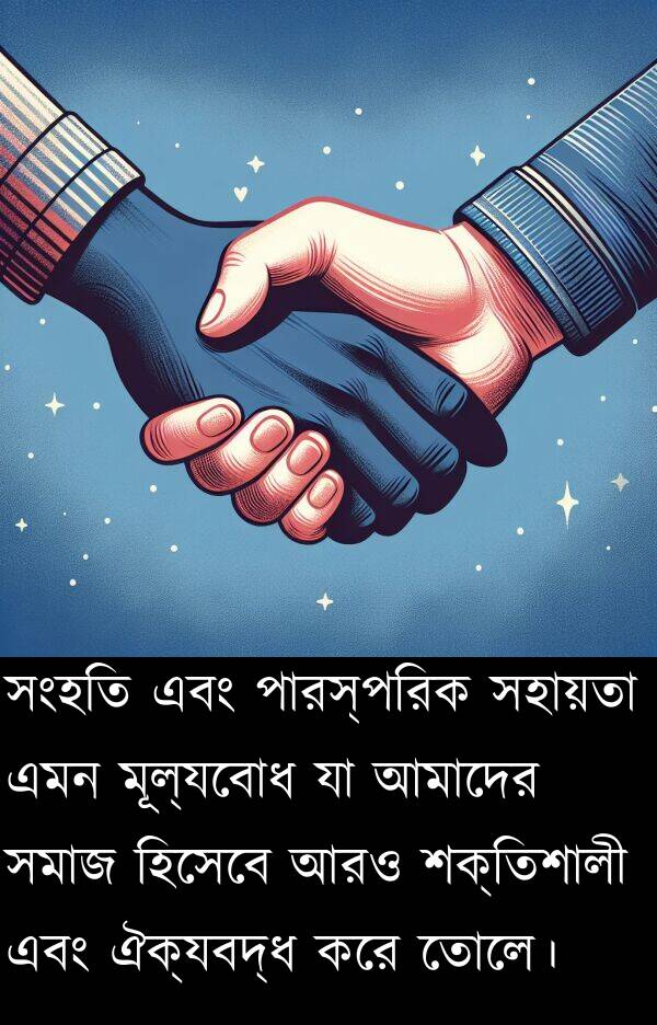 মূল্যবোধ: সংহতি এবং পারস্পরিক সহায়তা এমন মূল্যবোধ যা আমাদের সমাজ হিসেবে আরও শক্তিশালী এবং ঐক্যবদ্ধ করে তোলে।
