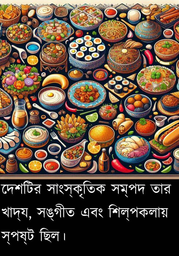 দেশটির: দেশটির সাংস্কৃতিক সম্পদ তার খাদ্য, সঙ্গীত এবং শিল্পকলায় স্পষ্ট ছিল।