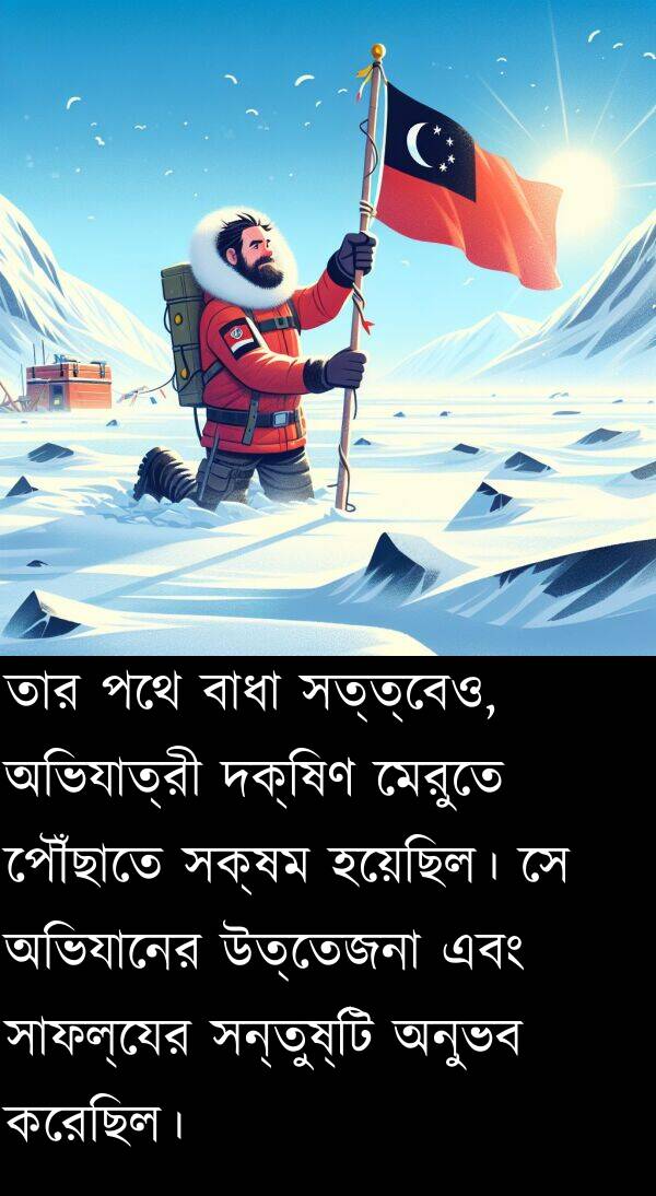 অভিযানের: তার পথে বাধা সত্ত্বেও, অভিযাত্রী দক্ষিণ মেরুতে পৌঁছাতে সক্ষম হয়েছিল। সে অভিযানের উত্তেজনা এবং সাফল্যের সন্তুষ্টি অনুভব করেছিল।
