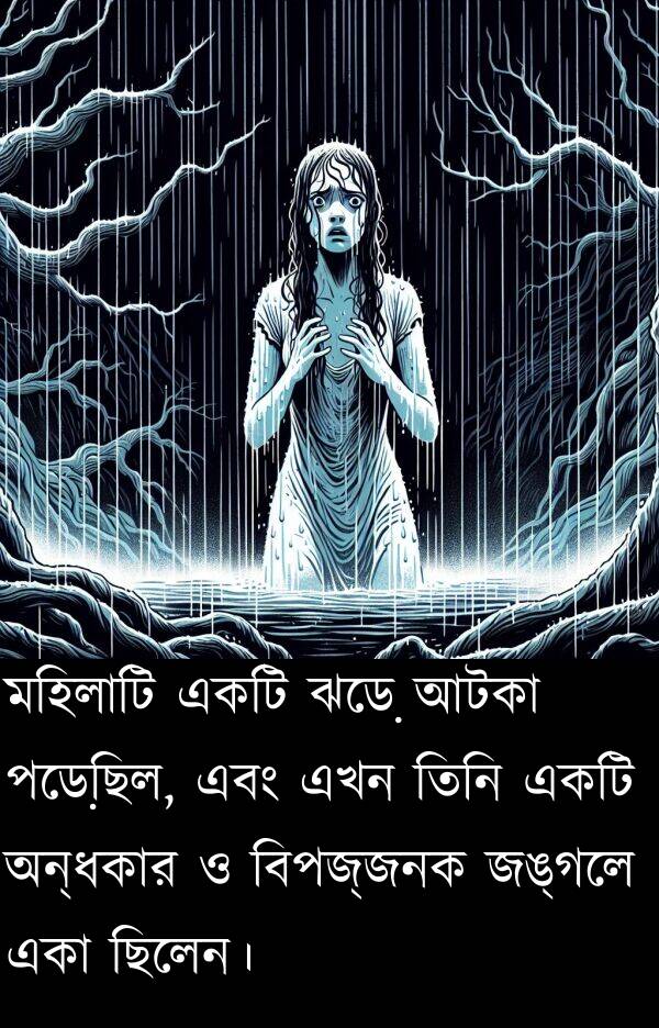 পড়েছিল: মহিলাটি একটি ঝড়ে আটকা পড়েছিল, এবং এখন তিনি একটি অন্ধকার ও বিপজ্জনক জঙ্গলে একা ছিলেন।