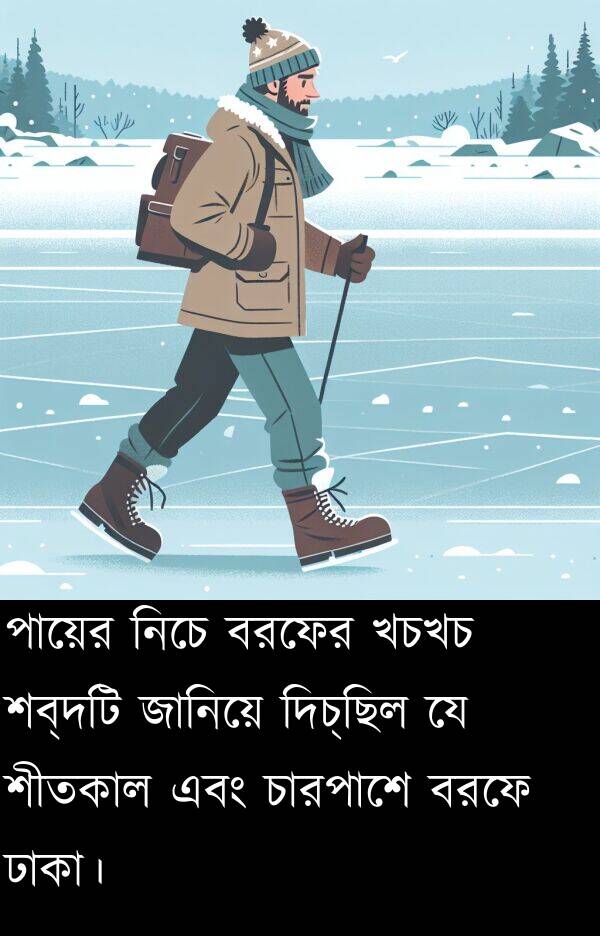 পায়ের: পায়ের নিচে বরফের খচখচ শব্দটি জানিয়ে দিচ্ছিল যে শীতকাল এবং চারপাশে বরফে ঢাকা।
