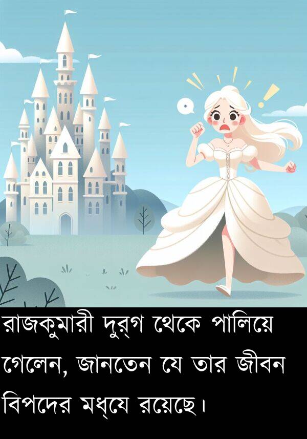 পালিয়ে: রাজকুমারী দুর্গ থেকে পালিয়ে গেলেন, জানতেন যে তার জীবন বিপদের মধ্যে রয়েছে।
