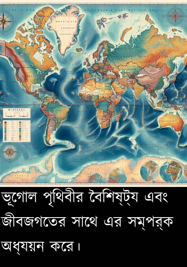 বৈশিষ্ট্য: ভূগোল পৃথিবীর বৈশিষ্ট্য এবং জীবজগতের সাথে এর সম্পর্ক অধ্যয়ন করে।