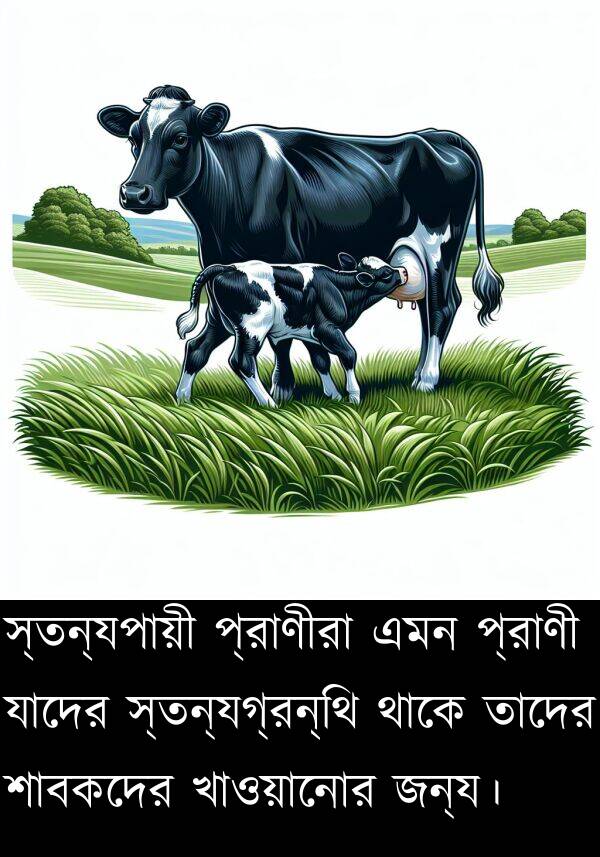 প্রাণীরা: স্তন্যপায়ী প্রাণীরা এমন প্রাণী যাদের স্তন্যগ্রন্থি থাকে তাদের শাবকদের খাওয়ানোর জন্য।