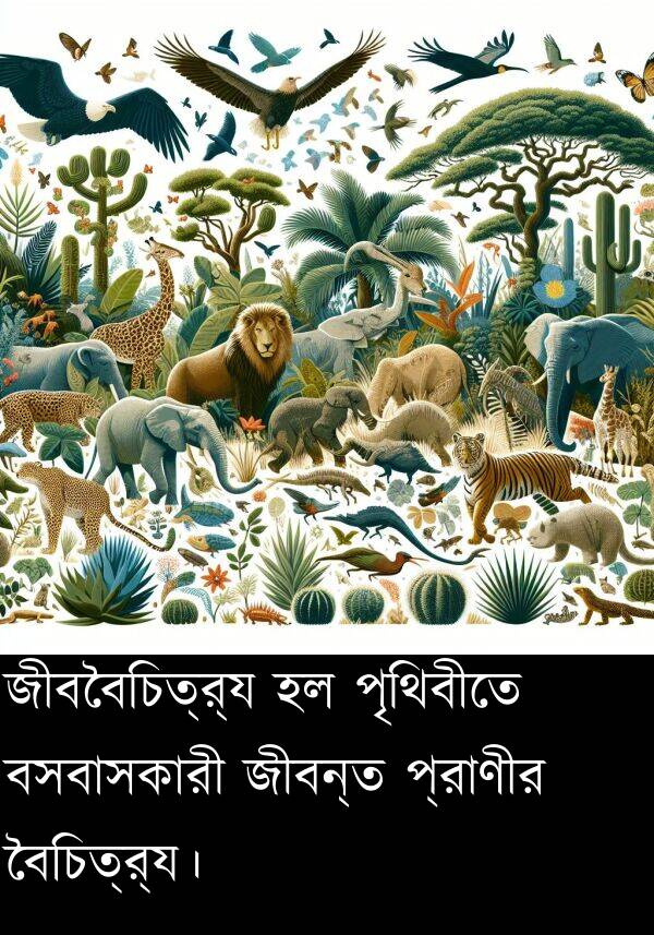 বৈচিত্র্য।: জীববৈচিত্র্য হল পৃথিবীতে বসবাসকারী জীবন্ত প্রাণীর বৈচিত্র্য।