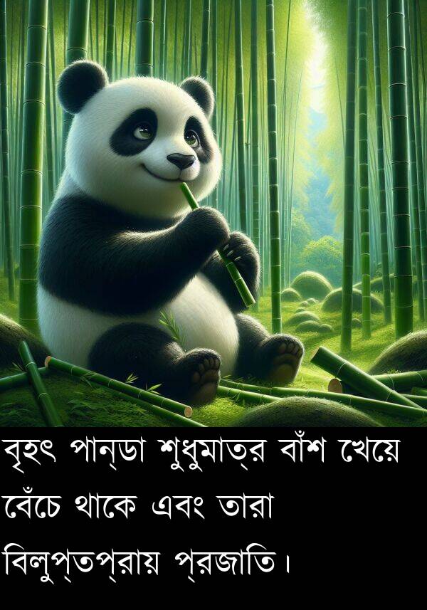 প্রজাতি।: বৃহৎ পান্ডা শুধুমাত্র বাঁশ খেয়ে বেঁচে থাকে এবং তারা বিলুপ্তপ্রায় প্রজাতি।
