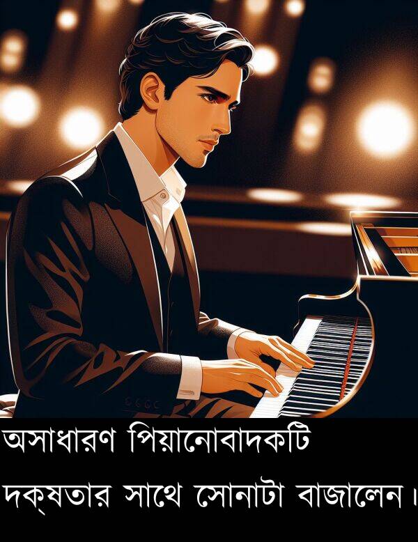 অসাধারণ: অসাধারণ পিয়ানোবাদকটি দক্ষতার সাথে সোনাটা বাজালেন।