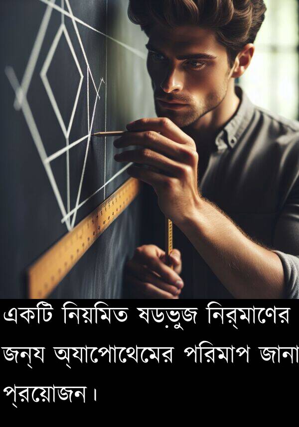 ষড়ভুজ: একটি নিয়মিত ষড়ভুজ নির্মাণের জন্য অ্যাপোথেমের পরিমাপ জানা প্রয়োজন।